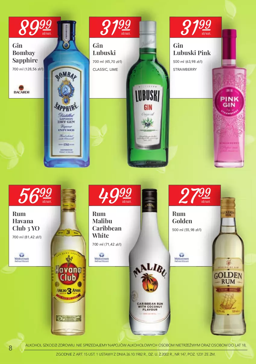 Gazetka promocyjna Stokrotka - Oferta alkoholowa - ważna 25.02 do 24.03.2021 - strona 8 - produkty: Gin, Malibu, Rum