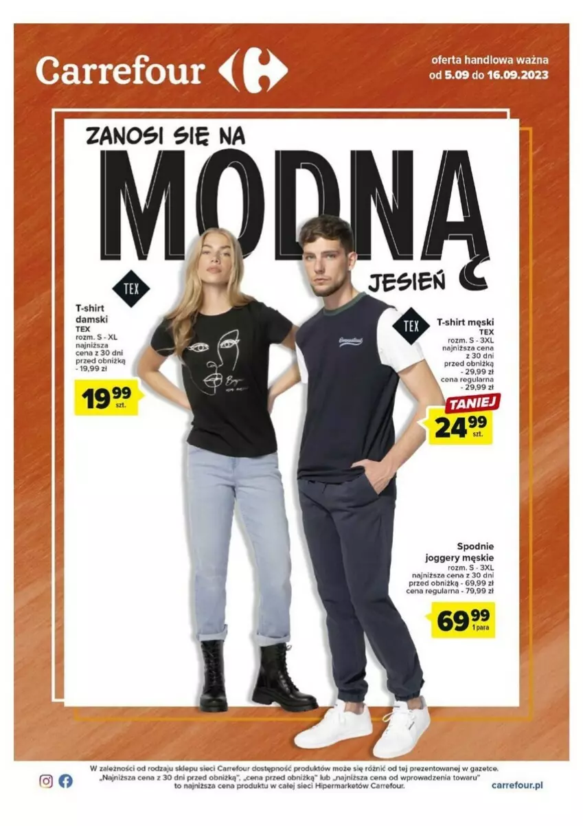 Gazetka promocyjna Carrefour - ważna 05.09 do 16.09.2023 - strona 1 - produkty: Spodnie, T-shirt