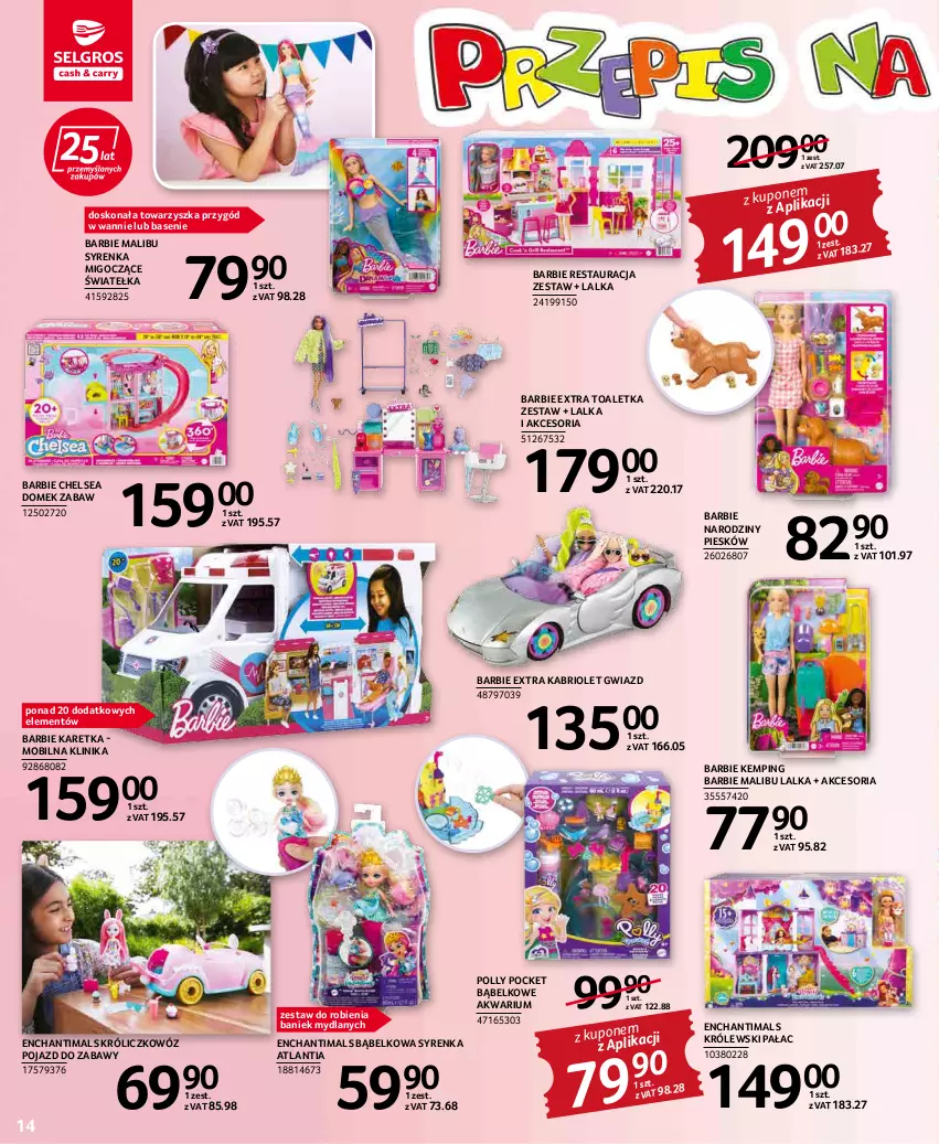 Gazetka promocyjna Selgros - Katalog Dzień Dziecka - ważna 19.05 do 01.06.2022 - strona 14 - produkty: Akwarium, Barbie, Enchantimals, Królewski, Lalka, Malibu, Mobil, Pojazd, Polly Pocket, Toaletka