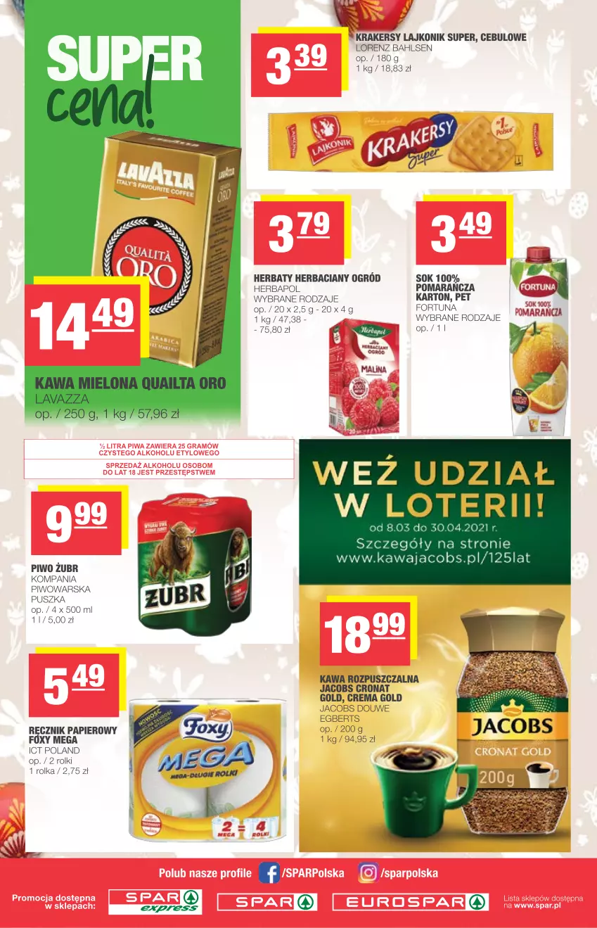 Gazetka promocyjna Spar - Express2 - ważna 24.03 do 30.03.2021 - strona 4 - produkty: Fa, Fortuna, Herbapol, Jacobs, Kawa, Kawa rozpuszczalna, Krakersy, Lajkonik, Lorenz, Ogród, Papier, Piwo, Rolki, Sok