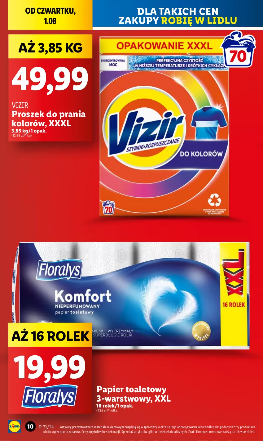 Gazetka promocyjna Lidl - GAZETKA - ważna 01.08 do 03.08.2024 - strona 10 - produkty: Papier, Papier toaletowy, Proszek do prania, Vizir