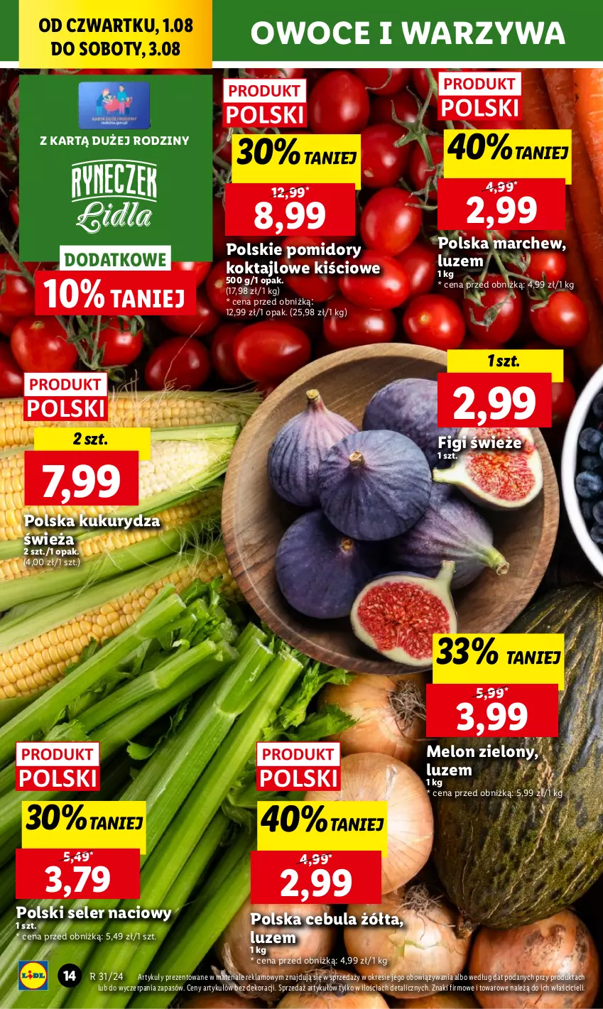 Gazetka promocyjna Lidl - GAZETKA - ważna 01.08 do 03.08.2024 - strona 16 - produkty: Cebula, Chleb, Figi, Kukurydza, Melon, Owoce, Pomidory, Seler naciowy, Ser, Warzywa