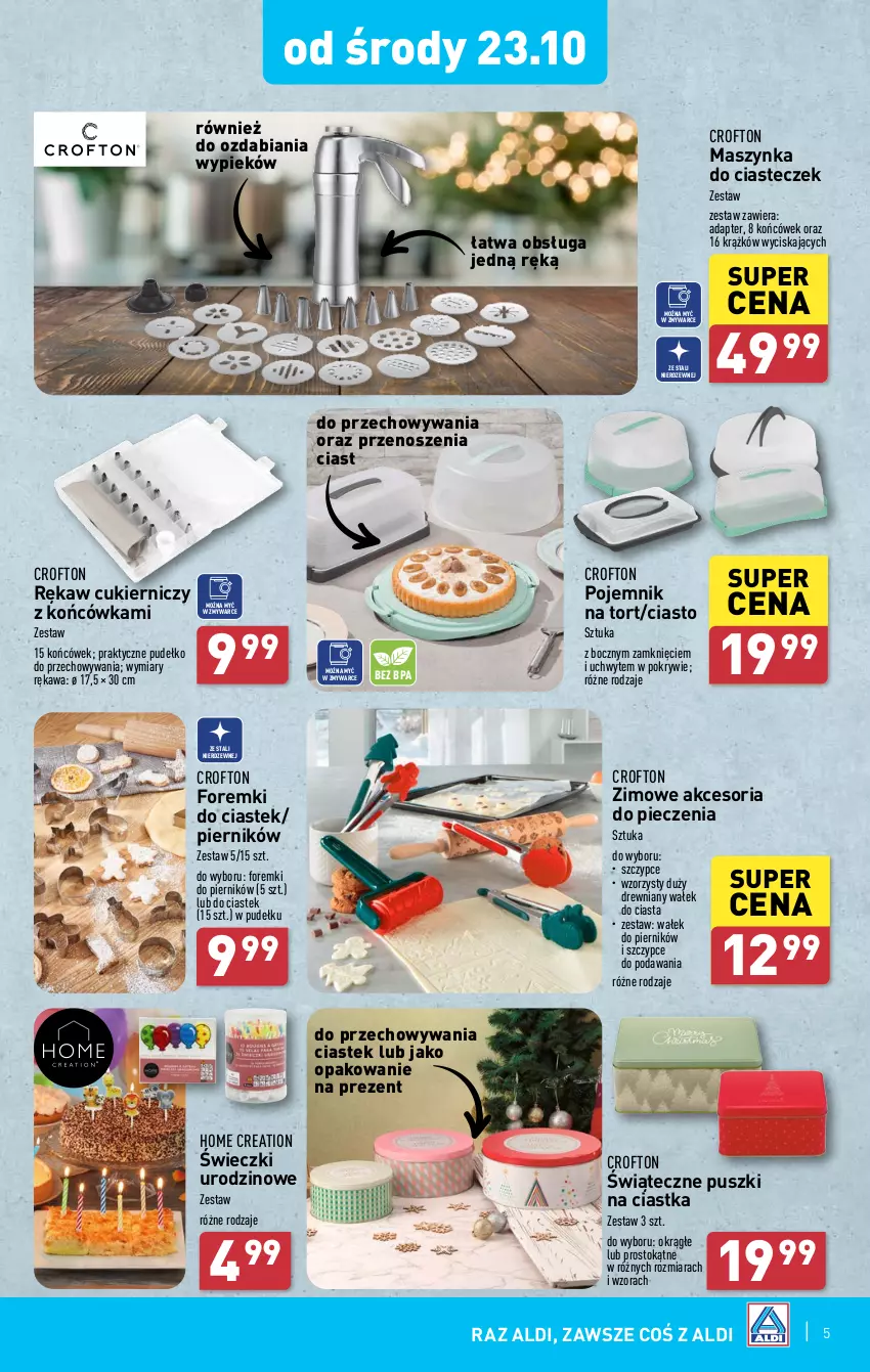 Gazetka promocyjna Aldi - Artykuły przemysłowe i tekstylia - ważna 21.10 do 26.10.2024 - strona 5 - produkty: Ciastka, Cukier, Foremki, Kawa, Maszynka, Piec, Piernik, Pojemnik, Pudełko, Stek, Szczypce, Szynka, Wałek, Wałek do ciasta