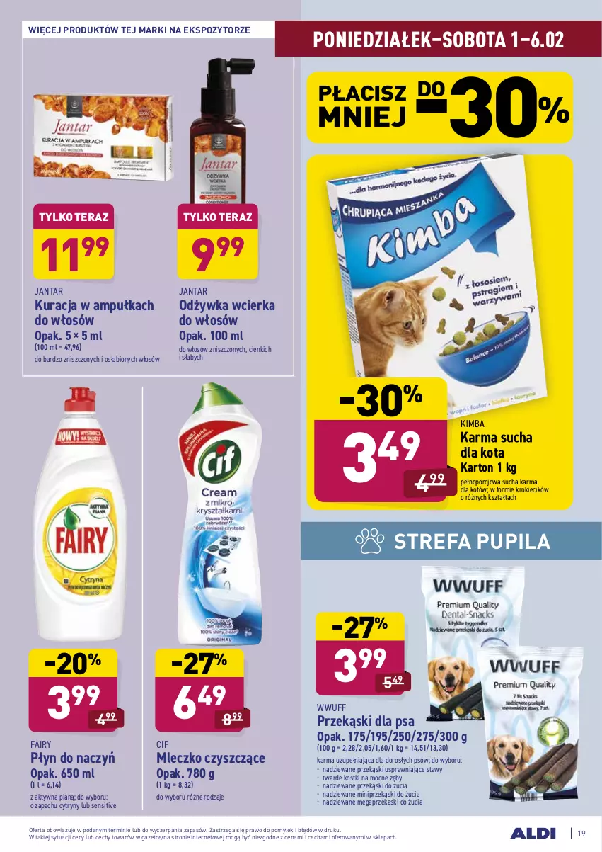 Gazetka promocyjna Aldi - ALE! CENA - ważna 01.02 do 06.02.2021 - strona 19 - produkty: Cif, Cytryny, Fa, Fairy, Mleczko, Odżywka, Por, Przekąski dla psa, Sucha karma, Tera