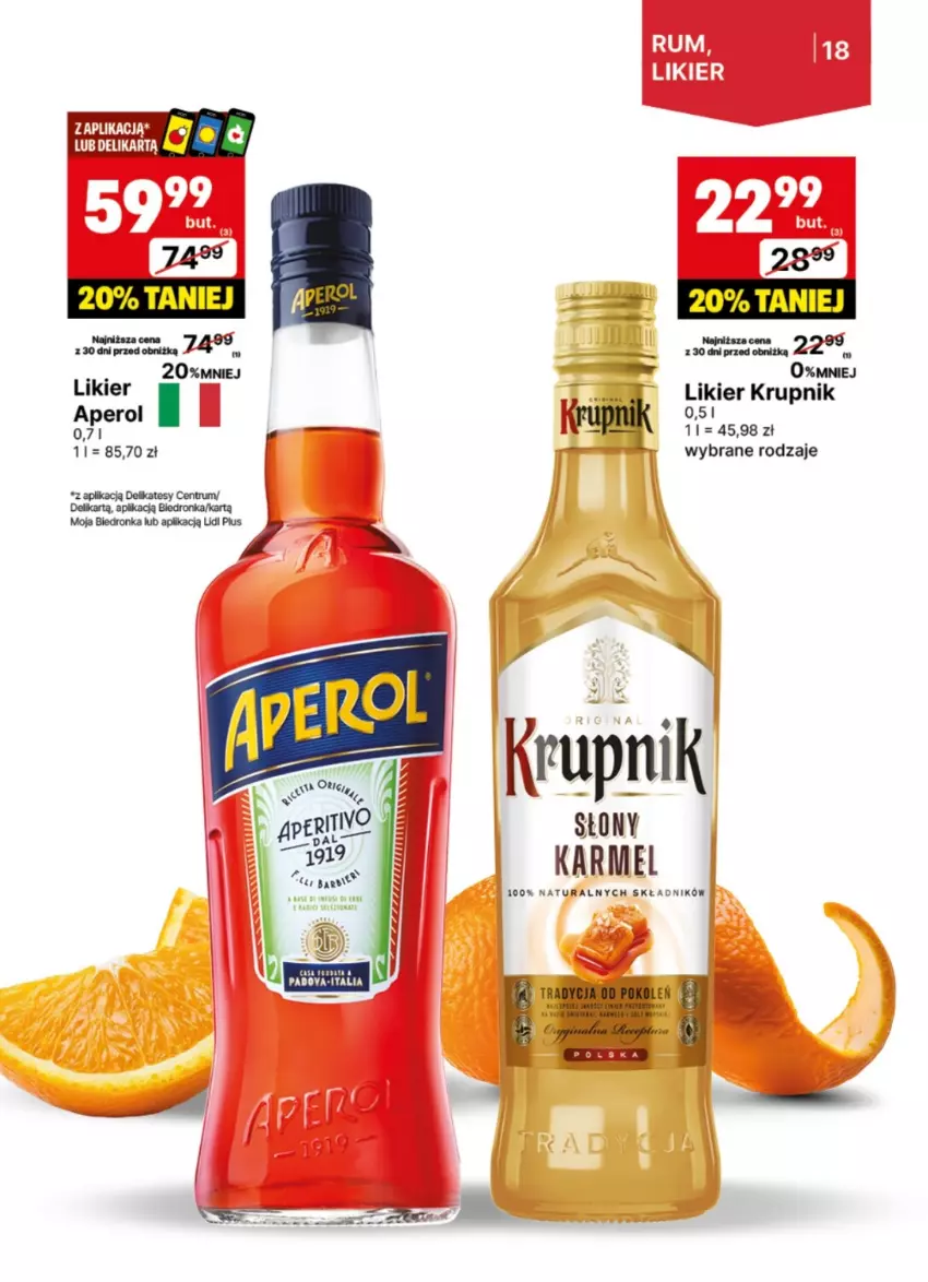 Gazetka promocyjna Delikatesy Centrum - Delibarek DC26-DC27 - ważna 23.06 do 06.07.2025 - strona 18 - produkty: Aperol, Krupnik, Likier, Rum