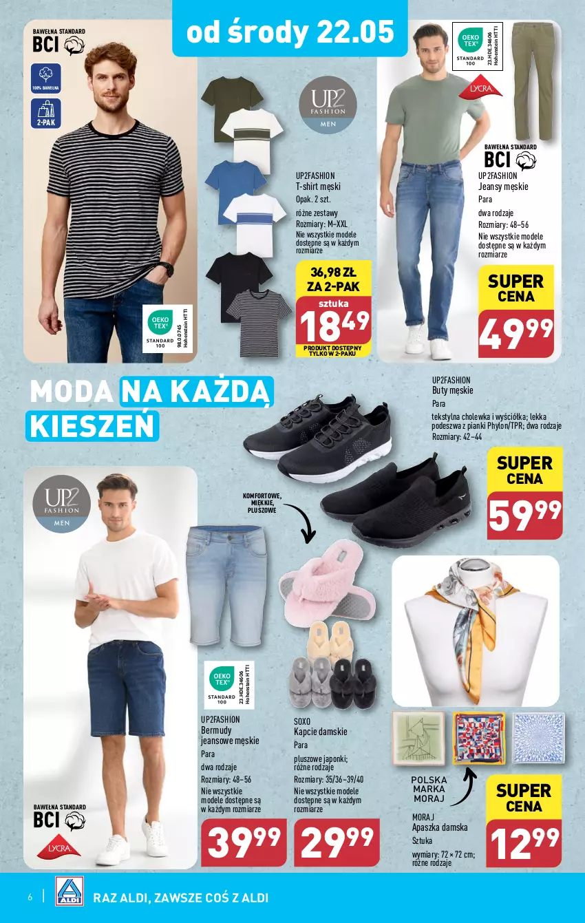 Gazetka promocyjna Aldi - Artykuły przemysłowe i tekstylia - ważna 22.05 do 25.05.2024 - strona 6 - produkty: Bermudy, Buty, Fa, Kapcie, Moda, T-shirt, Wełna