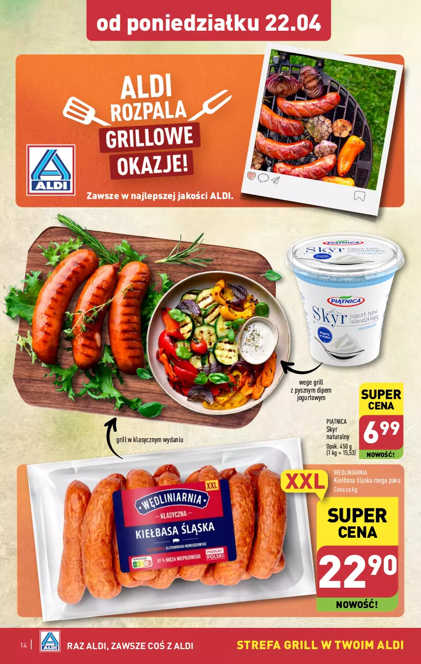 Gazetka promocyjna Aldi - Pełna oferta - ważna 22.04 do 28.04.2024 - strona 14 - produkty: Fa, Grill, Jogurt, Kiełbasa, Kiełbasa śląska, Piątnica