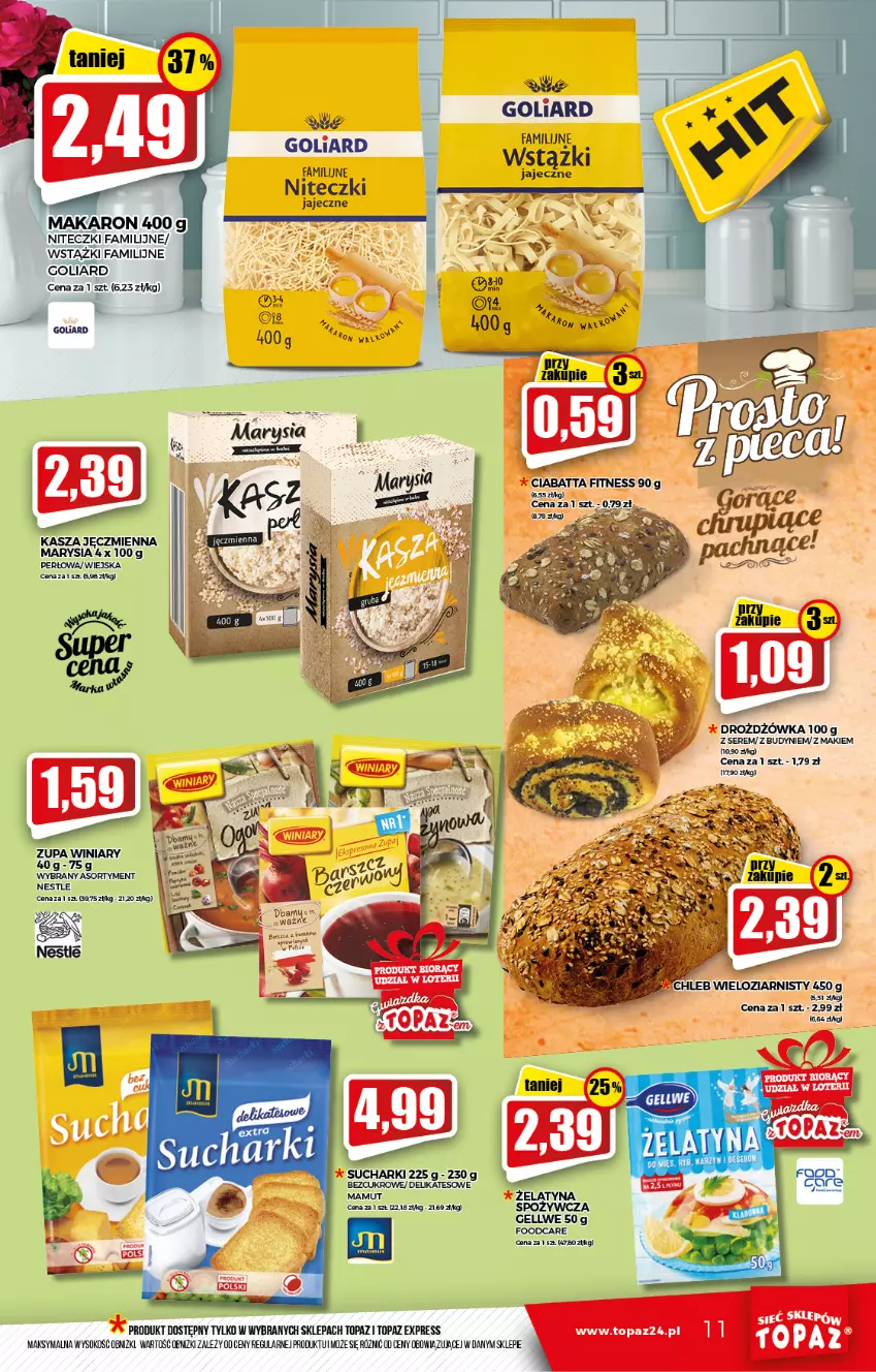 Gazetka promocyjna Topaz - Gazetka - ważna 12.11 do 17.11.2021 - strona 11 - produkty: Fa, Goliard, Kasza, Kasza jęczmienna, Mop, Ser, Sok, Top, Winiary, Zupa