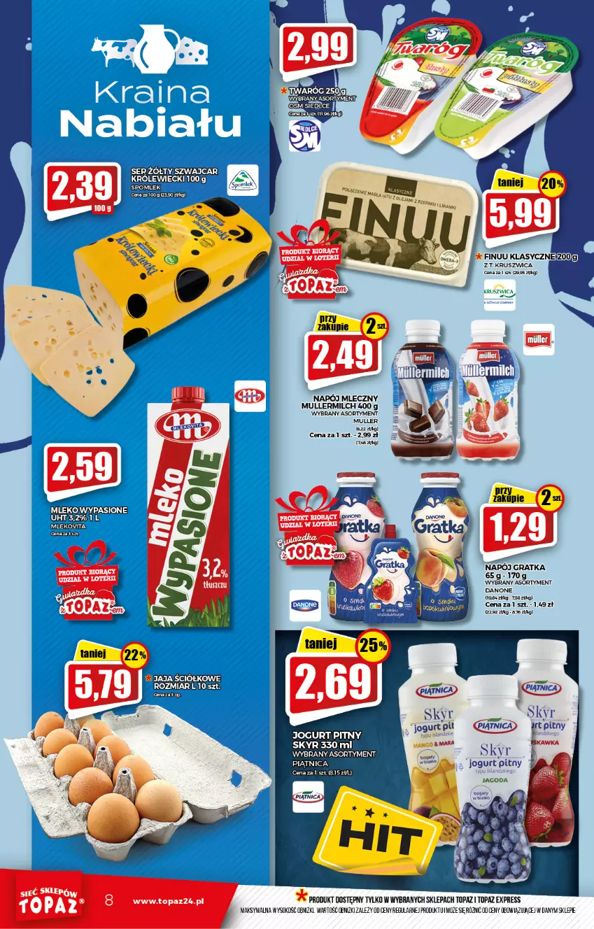 Gazetka promocyjna Topaz - Gazetka - ważna 12.11 do 17.11.2021 - strona 8 - produkty: Isla, Jogurt, Jogurt pitny, Mleko, Napój, Napój mleczny, Piątnica, Ser, Sok, Top