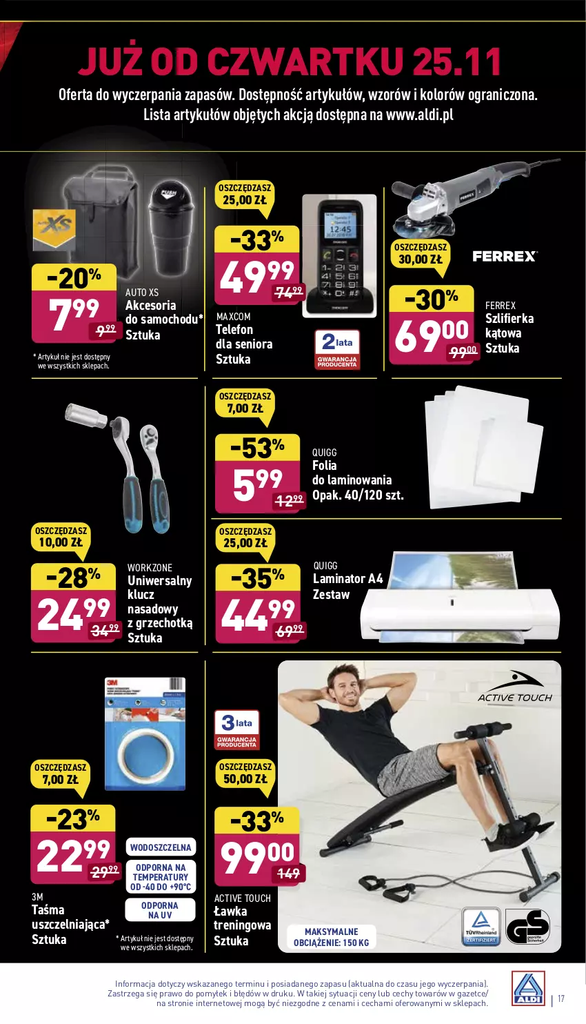 Gazetka promocyjna Aldi - Katalog Moda i Dom - ważna 22.11 do 27.11.2021 - strona 17 - produkty: Gra, Por, Szlifierka, Szlifierka kątowa, Taśma uszczelniająca, Telefon