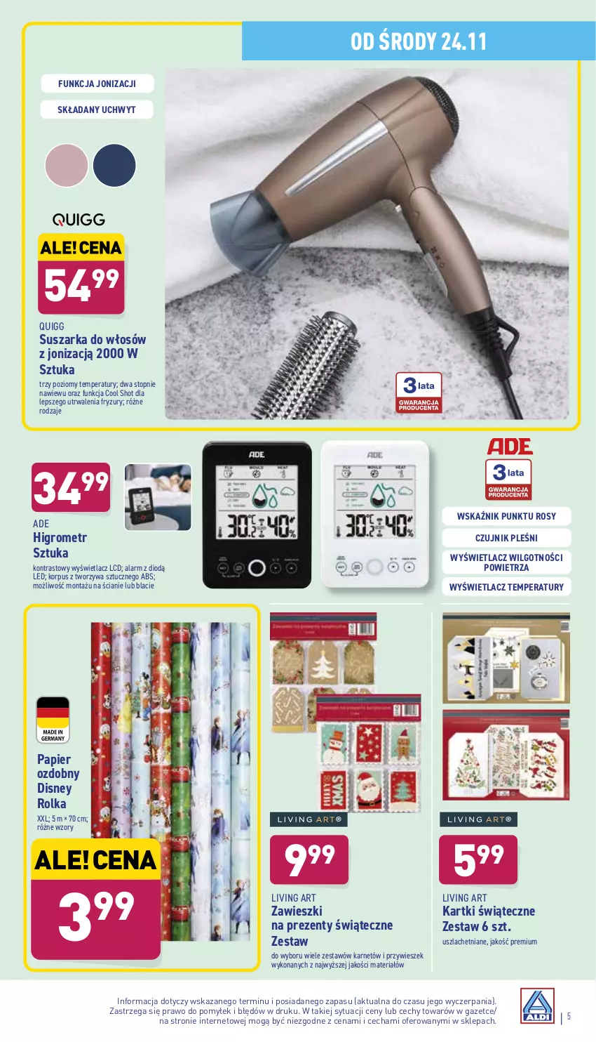 Gazetka promocyjna Aldi - Katalog Moda i Dom - ważna 22.11 do 27.11.2021 - strona 5 - produkty: Disney, LG, Papier, Papier ozdobny, Suszarka, Top, Zawieszki