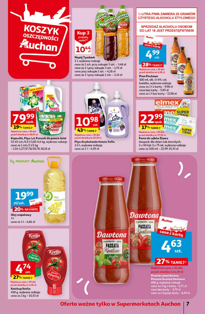 Gazetka promocyjna Auchan - Gazetka MAXI Rewelacje! Supermarket Auchan - ważna 14.09 do 20.09.2023 - strona 7 - produkty: Ariel, Dawtona, Dzieci, Elmex, Gra, Ketchup, Kotlin, Napój, Olej, Olej rzepakowy, Pasta do zębów, Piwa, Piwo, Płyn do płukania, Proszek do prania, Tymbark