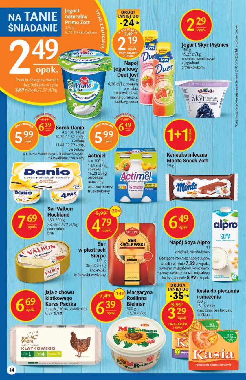 Gazetka promocyjna Delikatesy Centrum - Gazetka DC28 - ważna 21.07 do 27.07.2022 - strona 14 - produkty: Alpro, Camembert, Danio, Gin, Hochland, Jaja, Jogurt, Kawa, Kiwi, Kokos, Królewski, Margaryna, Napój, Napoje, Piątnica, Piec, Por, Ser, Serek