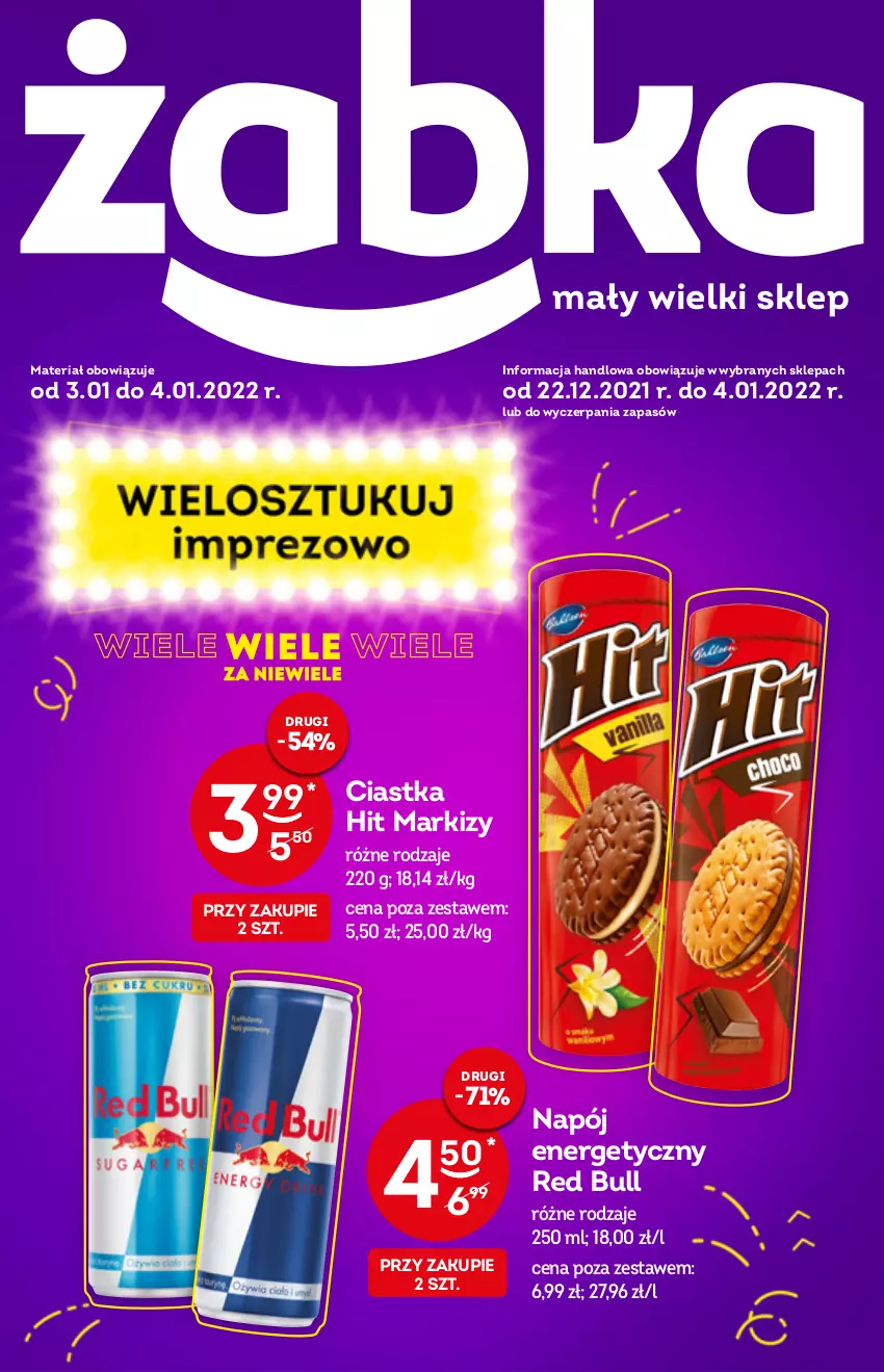 Gazetka promocyjna Żabka - ważna 22.12.2021 do 04.01.2022 - strona 1 - produkty: Ciastka, Napój, Napój energetyczny, Red Bull