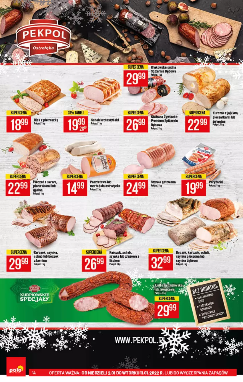 Gazetka promocyjna PoloMarket - Gazetka pomocyjna - ważna 02.01 do 11.01.2022 - strona 14 - produkty: Boczek, Kiełbasa, Kurczak, Pasztet, Piec, Ryż, Schab krotoszyński, Ser, Szynka