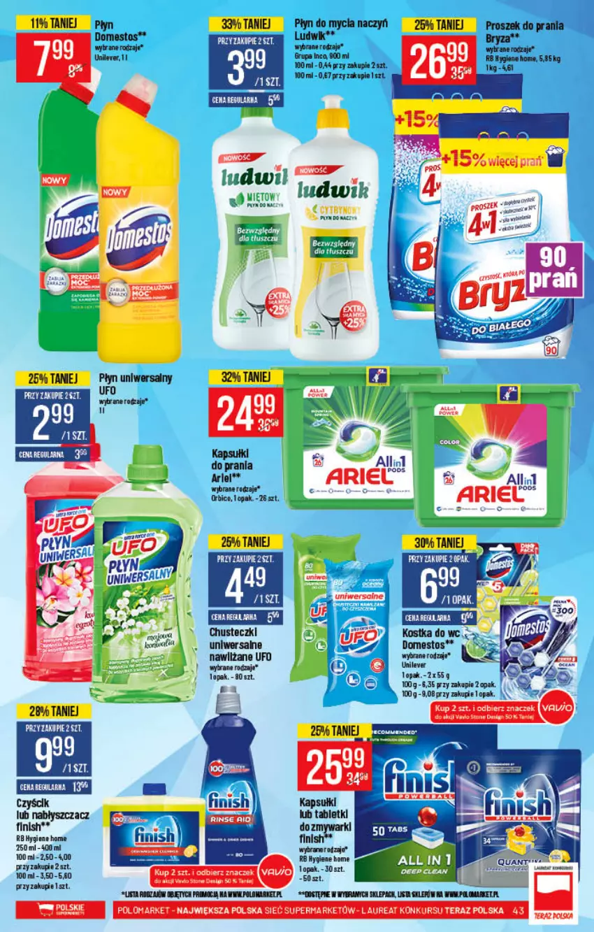 Gazetka promocyjna PoloMarket - Gazetka pomocyjna - ważna 02.01 do 11.01.2022 - strona 43 - produkty: BIC, Domestos, Fa, Finish, Kostka do wc, Ludwik, Płyn do mycia, Proszek do prania, Tablet