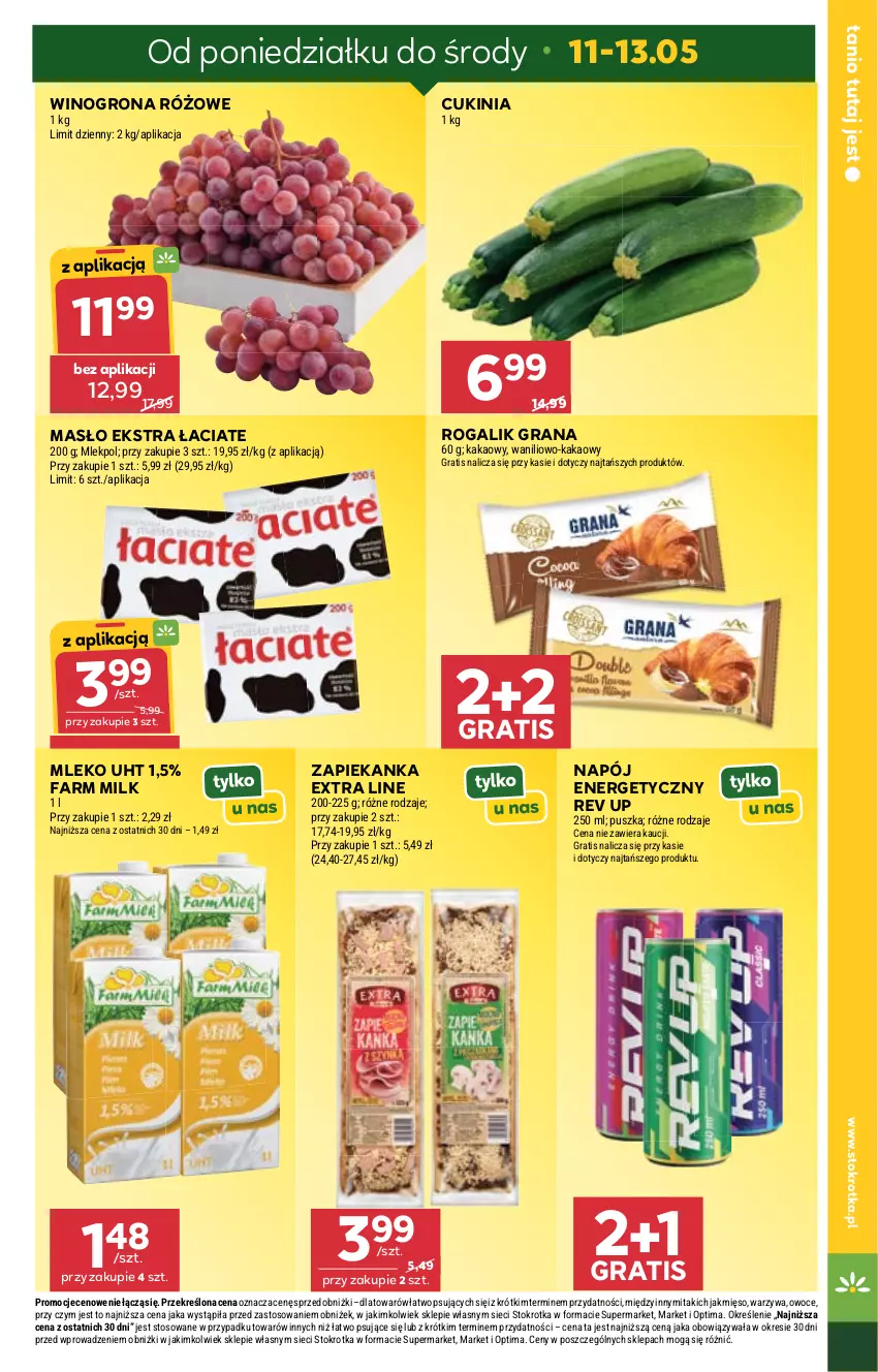 Gazetka promocyjna Stokrotka - Supermarket - ważna 07.05 do 13.05.2026 - strona 20 - produkty: Fa, Farm Milk, Gra, Kakao, Masło, Mięso, Mleko, Napój, Napój energetyczny, Optima, Owoce, Rogal, Warzywa, Wino, Winogrona, Zapiekanka