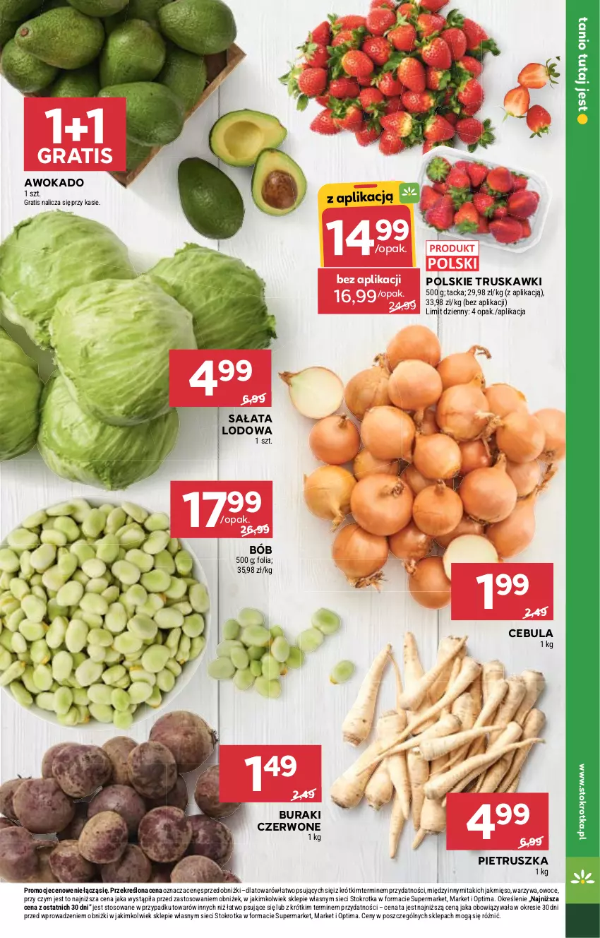 Gazetka promocyjna Stokrotka - Supermarket - ważna 07.05 do 13.05.2026 - strona 22 - produkty: Buraki, Cebula, Gra, Mięso, Optima, Owoce, Pietruszka, Sałat, Sałata lodowa, Truskawki, Warzywa