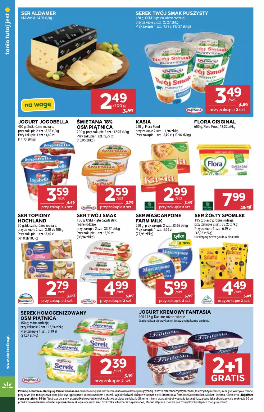 Gazetka promocyjna Stokrotka - Supermarket - ważna 07.05 do 13.05.2026 - strona 27 - produkty: Bell, Bella, Danone, Fa, Fanta, Farm Milk, Flora, Gin, Gouda, Gra, Hochland, Jogobella, Jogurt, Kasia, Mascarpone, Mięso, Optima, Owoce, Piątnica, Ser, Ser topiony, Serek, Serek homogenizowany, Top, Twój Smak, Warzywa, Zott