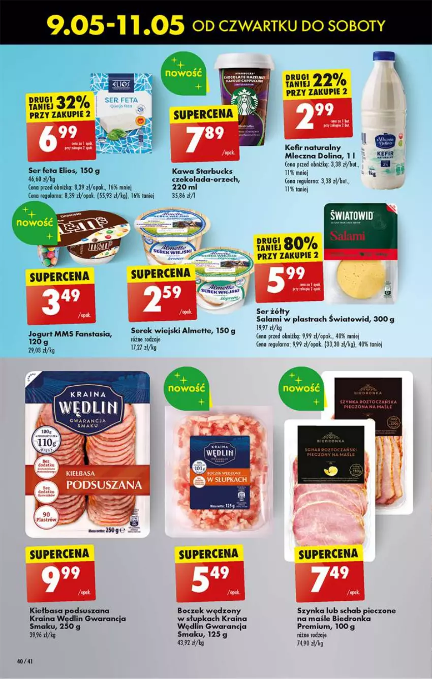 Gazetka promocyjna Biedronka - od Czwartku - ważna 09.05 do 15.05.2024 - strona 40 - produkty: Boczek, Feta, Kawa, Kefir, Kefir naturalny, Kiełbasa, Piec, Salami, Ser, Serek, Serek wiejski, Szynka