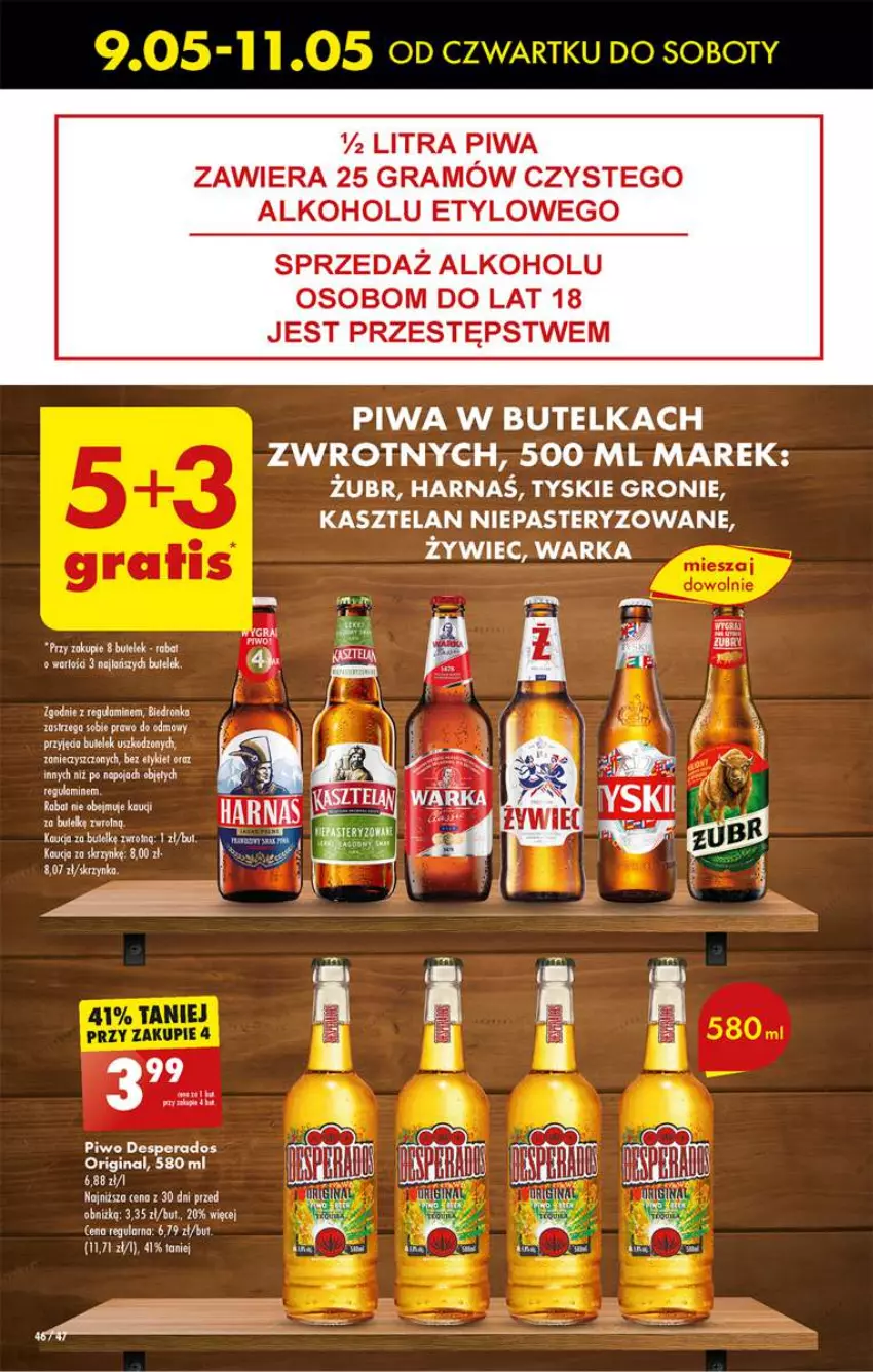 Gazetka promocyjna Biedronka - od Czwartku - ważna 09.05 do 15.05.2024 - strona 46 - produkty: Desperados, Gin, Gra, Harnaś, Kasztelan, Piwa, Piwo, Tyskie, Warka