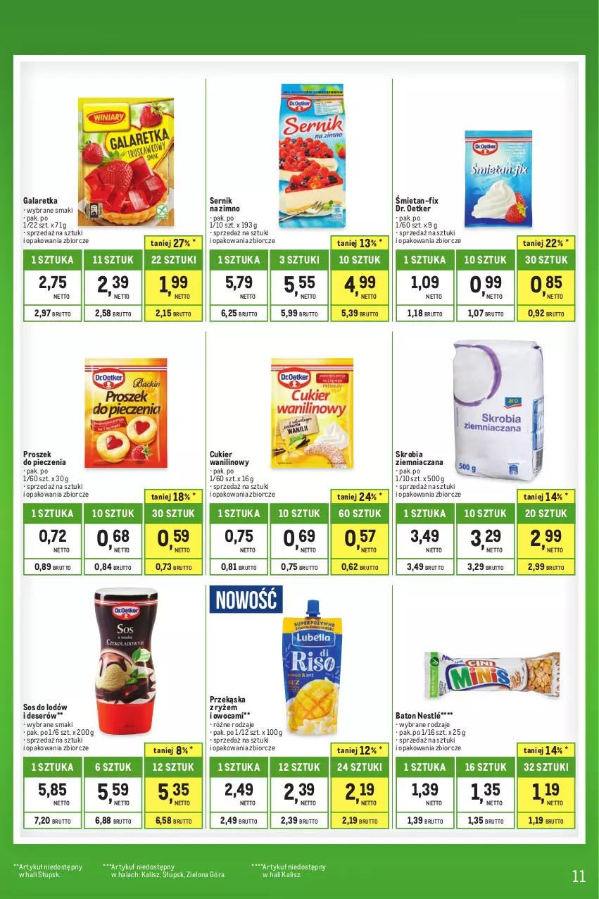 Gazetka promocyjna Makro - Kupujesz więcej płacisz mniej - oferta z alkoholem - ważna 01.08 do 31.08.2023 - strona 11 - produkty: Baton, Cukier, Cukier wanilinowy, Deser, Dr. Oetker, Gala, Galaretka, Nestlé, Piec, Proszek do pieczenia, Ryż, Ser, Skrobia ziemniaczana, Sos