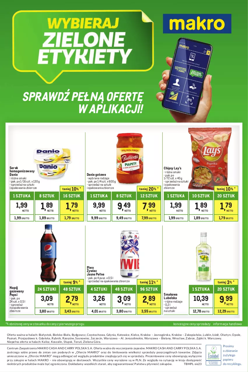 Gazetka promocyjna Makro - Kupujesz więcej płacisz mniej - oferta z alkoholem - ważna 01.08 do 31.08.2023 - strona 32 - produkty: Chipsy, Danie gotowe, Danio, Gra, Kosz, Lay’s, Napój, Napój gazowany, Papier, Pepsi, Piwo, Rum, Ser, Serek, Serek homogenizowany, Sos, Szal