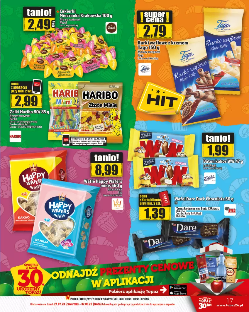 Gazetka promocyjna Topaz - Gazetka - ważna 27.07 do 02.08.2023 - strona 17 - produkty: Baton, Fa, Haribo, Kokos, Top, Wawel