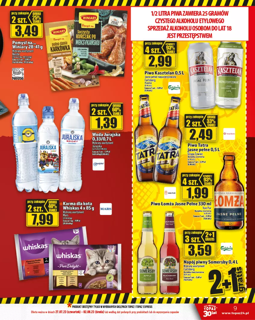 Gazetka promocyjna Topaz - Gazetka - ważna 27.07 do 02.08.2023 - strona 9 - produkty: Ananas, Carlsberg, Kasztelan, Kurczak, Napój, Piwo, Pur, Somersby, Tatra, Top