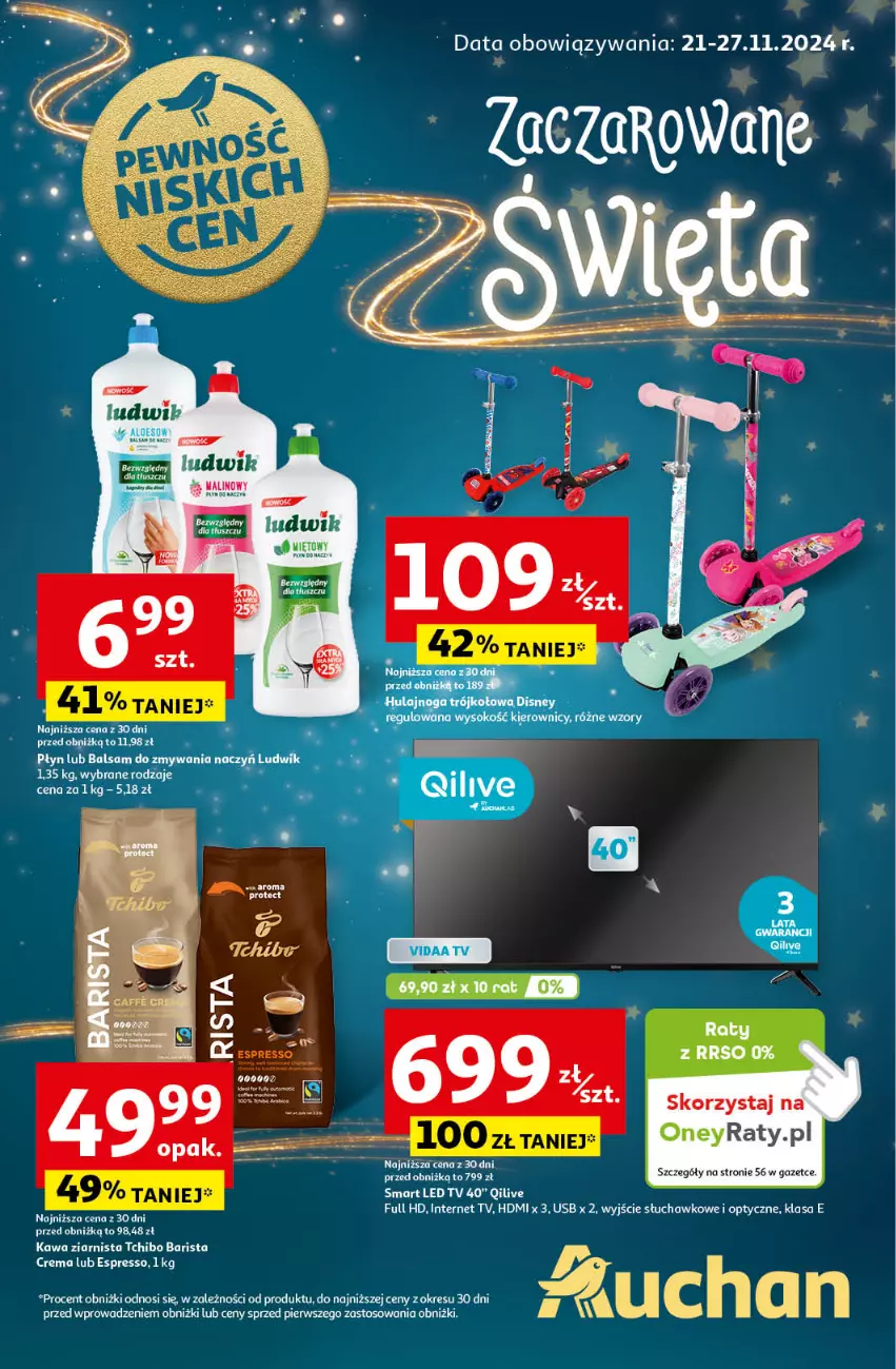 Gazetka promocyjna Auchan - Pewność Niskich Cen Hipermarket - ważna 21.11 do 27.11.2024 - strona 1 - produkty: Fa, Kask, Kawa, Kawa ziarnista, LED TV, Ludwik, Tchibo, Tchibo Barista