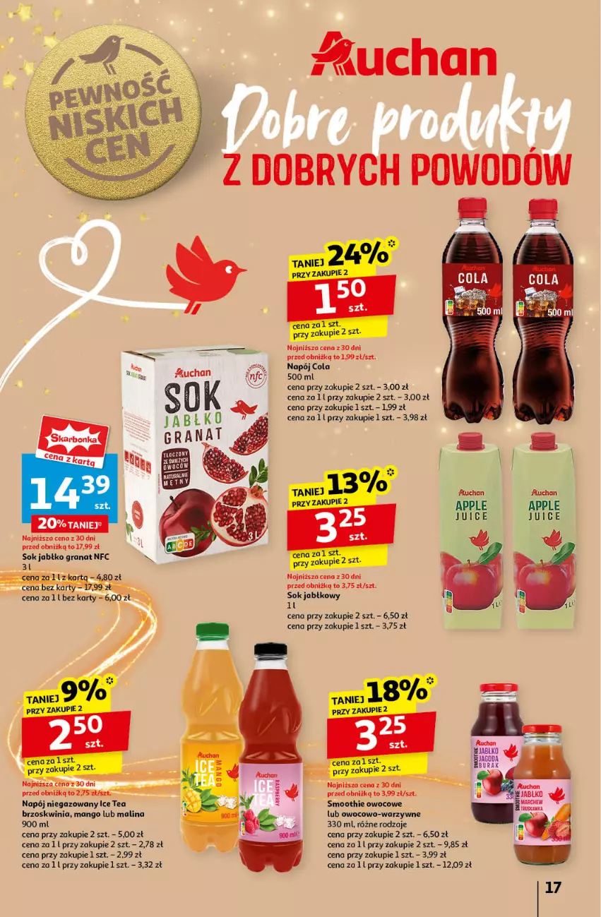 Gazetka promocyjna Auchan - Pewność Niskich Cen Hipermarket - ważna 21.11 do 27.11.2024 - strona 19 - produkty: Gra, Granat, Ice tea, Mango, Napój, Napój niegazowany, Smoothie, Sok, Sok jabłkowy