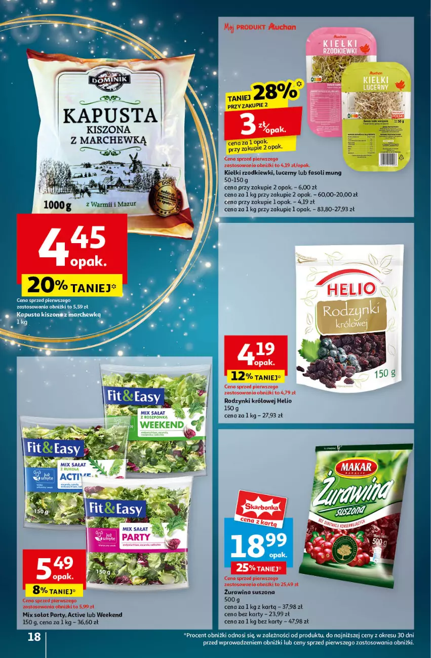 Gazetka promocyjna Auchan - Pewność Niskich Cen Hipermarket - ważna 21.11 do 27.11.2024 - strona 20 - produkty: Fa, Fasoli mung, Helio, Kiełki, Rodzynki, Roszponka, Sałat