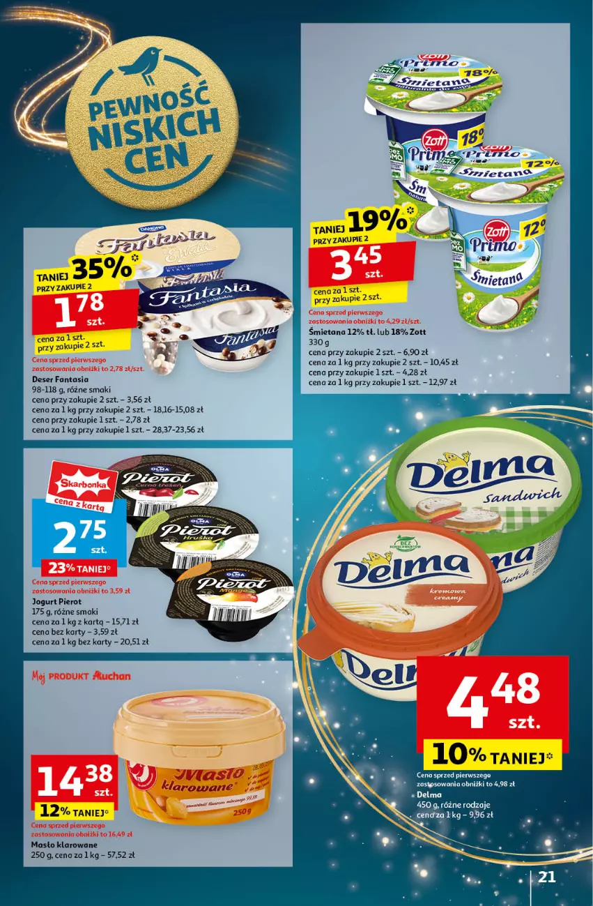 Gazetka promocyjna Auchan - Pewność Niskich Cen Hipermarket - ważna 21.11 do 27.11.2024 - strona 23 - produkty: Delma, Deser, Fa, Fanta, Jogurt, Masło, Masło klarowane, Ser, Zott