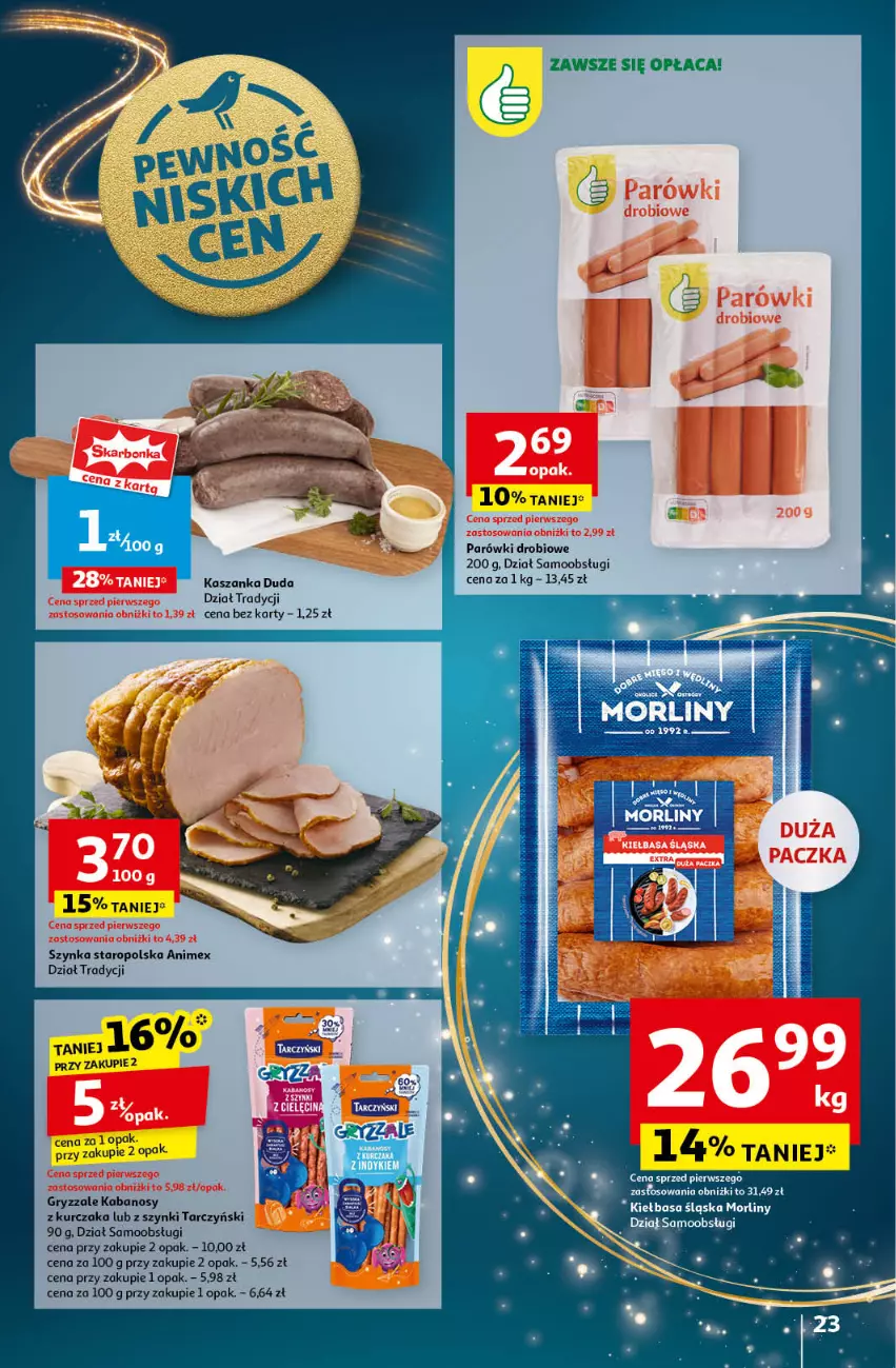 Gazetka promocyjna Auchan - Pewność Niskich Cen Hipermarket - ważna 21.11 do 27.11.2024 - strona 25 - produkty: Duda, Gry, Kabanos, Kasza, Kaszanka, Kiełbasa, Kiełbasa śląska, Kurczak, Morliny, Parówki, Szynka, Tarczyński