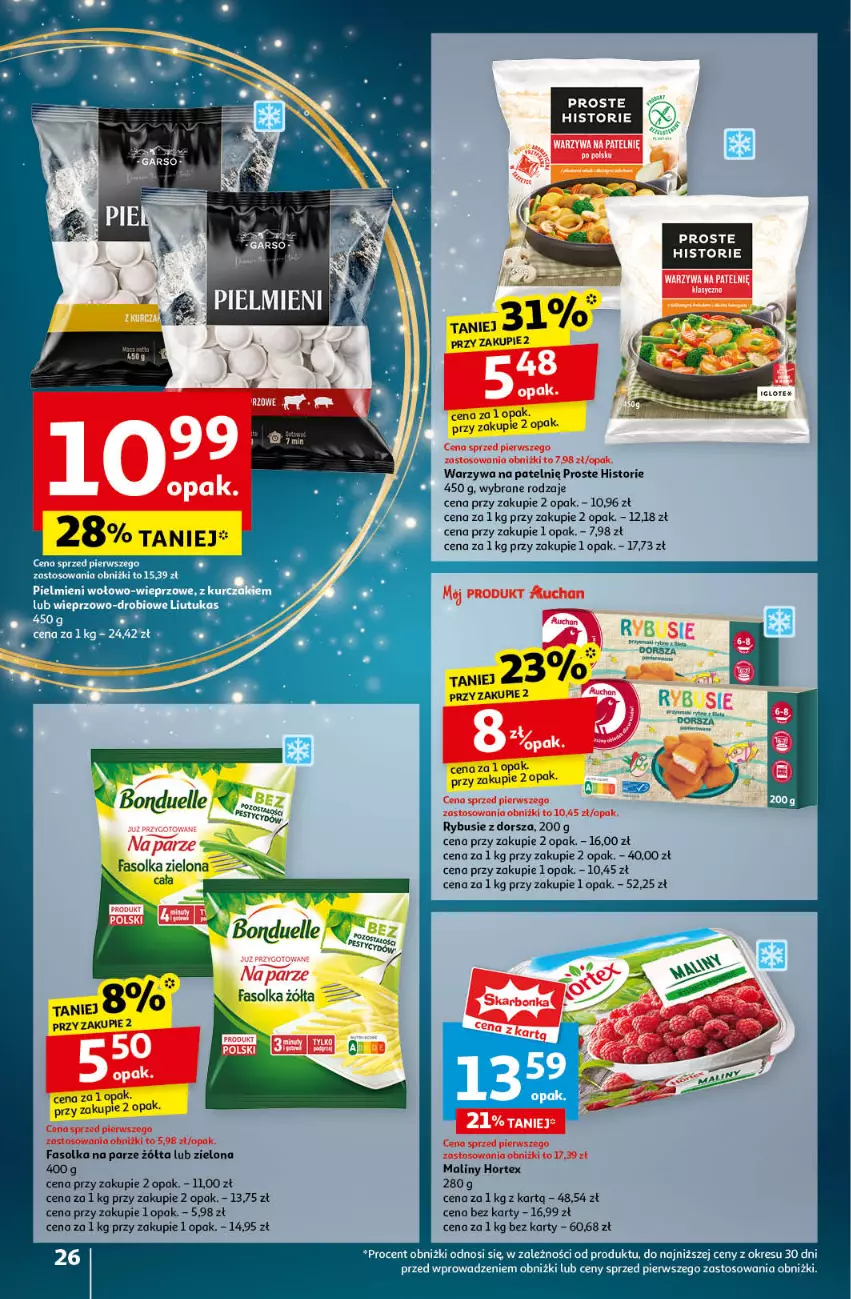 Gazetka promocyjna Auchan - Pewność Niskich Cen Hipermarket - ważna 21.11 do 27.11.2024 - strona 28 - produkty: Bonduelle, Dorsz, Fa, Hortex, Maliny, Warzywa