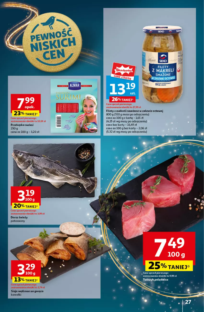 Gazetka promocyjna Auchan - Pewność Niskich Cen Hipermarket - ważna 21.11 do 27.11.2024 - strona 29 - produkty: Dorsz, Kawa, Polędwica, Sieja wędzona, Surimi, Tuńczyk