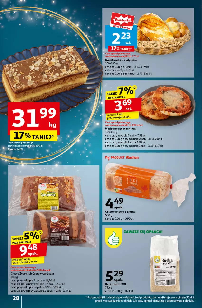 Gazetka promocyjna Auchan - Pewność Niskich Cen Hipermarket - ważna 21.11 do 27.11.2024 - strona 30 - produkty: Bułka, Bułka tarta, Chleb, Chleb tostowy, Lazur, Piec, Pieczarka, Pizza, Tarta