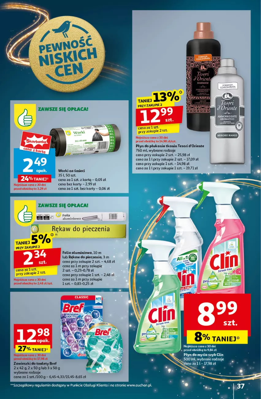 Gazetka promocyjna Auchan - Pewność Niskich Cen Hipermarket - ważna 21.11 do 27.11.2024 - strona 39 - produkty: Bref, Clin, Folia aluminiowa, Piec, Płyn do mycia, Płyn do płukania, Rękaw do pieczenia, Worki na śmiec, Worki na śmieci, Zawieszki