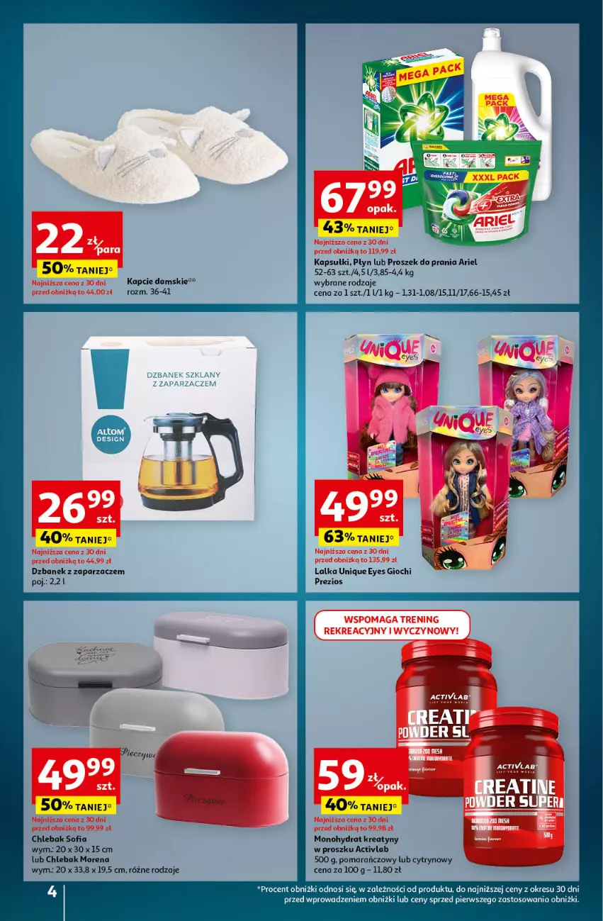 Gazetka promocyjna Auchan - Pewność Niskich Cen Hipermarket - ważna 21.11 do 27.11.2024 - strona 4 - produkty: Ariel, Chleb, Chlebak, Dzbanek, Kapcie, Lalka, Piec, Proszek do prania, Zaparzacz