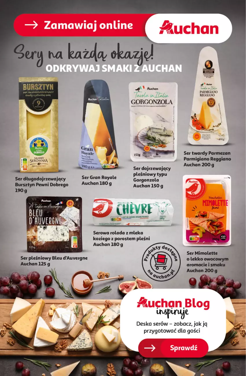 Gazetka promocyjna Auchan - Pewność Niskich Cen Hipermarket - ważna 21.11 do 27.11.2024 - strona 46 - produkty: Bursztyn, Deska serów, Fa, Gorgonzola, Gra, Mimolette, Parmezan, Por, Rolada, Ser, Ser długodojrzewający