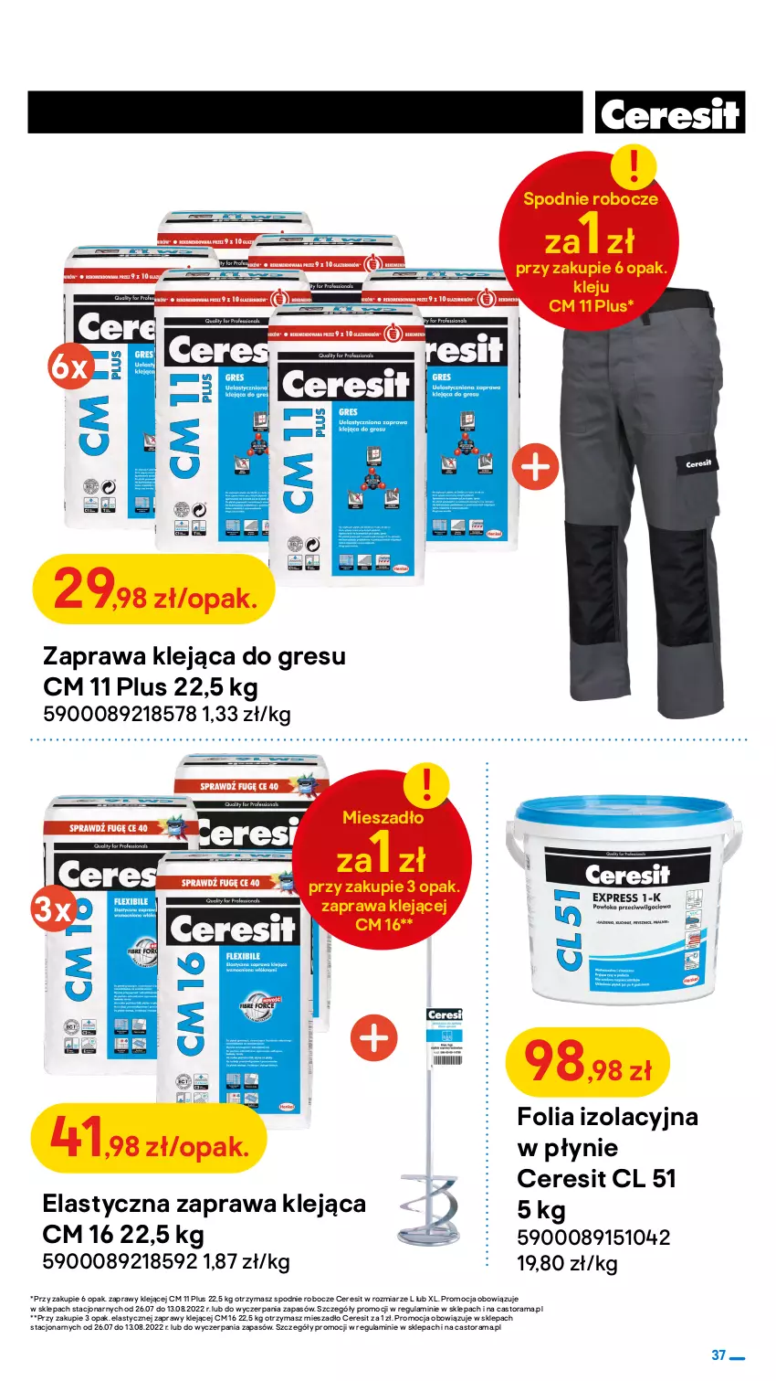 Gazetka promocyjna Castorama - ważna 26.07 do 13.08.2022 - strona 37 - produkty: Astor, Cement, Ceresit, Gres, Klej, Mieszadło, Mop, Rama, Spodnie, Wylewka samopoziomująca