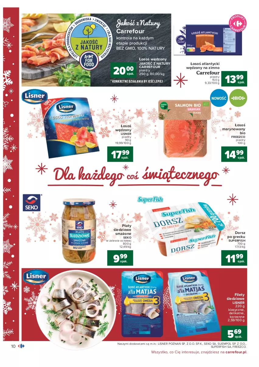 Gazetka promocyjna Carrefour - Gazetka Carrefour - ważna 07.12 do 12.12.2021 - strona 10 - produkty: Dorsz, Lisner, Płaty śledziowe, SEKO, Suempol