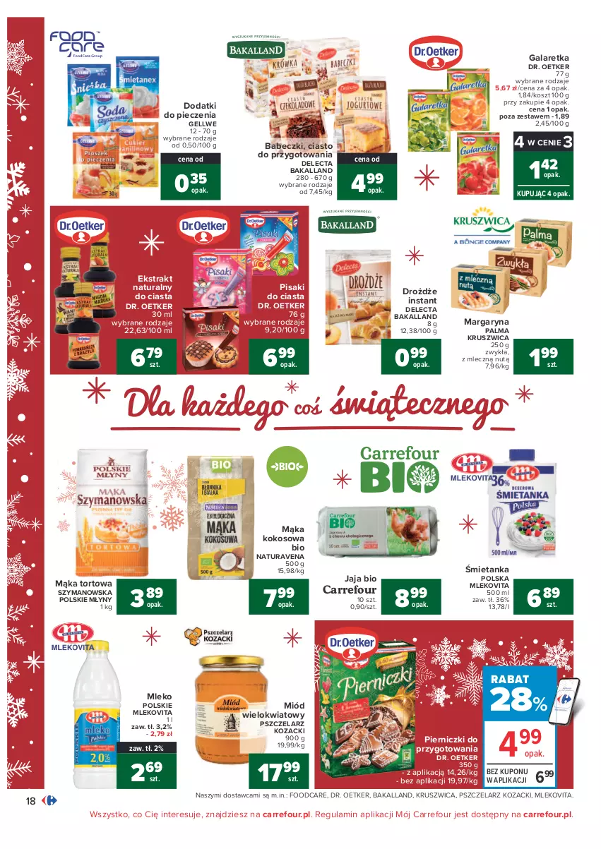 Gazetka promocyjna Carrefour - Gazetka Carrefour - ważna 07.12 do 12.12.2021 - strona 18 - produkty: Babeczki, Bakalland, Delecta, Dr. Oetker, Drożdże, Gala, Galaretka, Jaja, Kokos, Kosz, Mąka, Mąka tortowa, Margaryna, Miód, Mleko, Mlekovita, Palma, Piec, Polskie Młyny