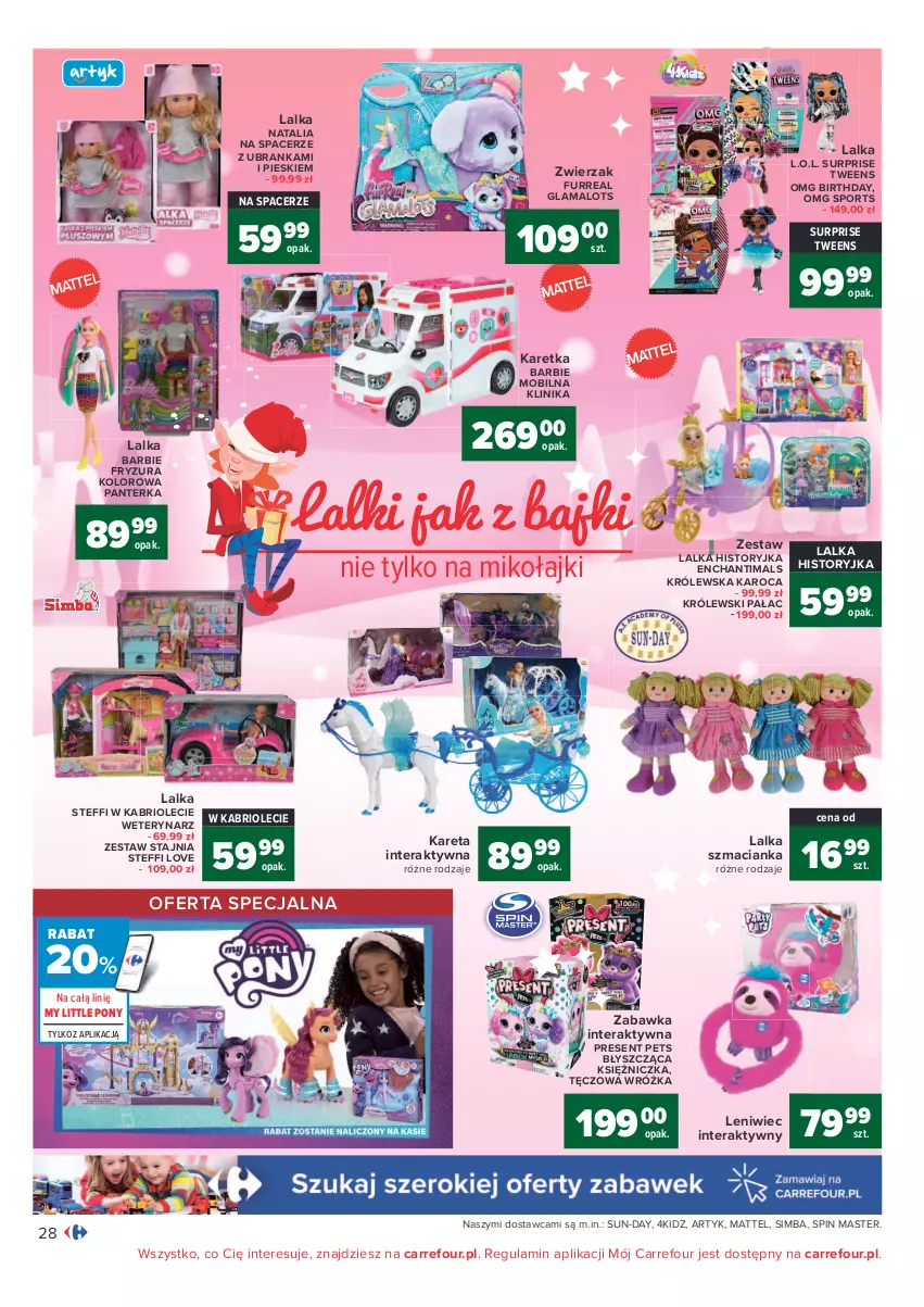 Gazetka promocyjna Carrefour - Gazetka Carrefour - ważna 07.12 do 12.12.2021 - strona 28 - produkty: Acer, Barbie, Enchantimals, Królewski, L.O.L., Lalka, Mattel, Mobil, My Little Pony, Por, Present Pets, Sport, Tera, Zabawka