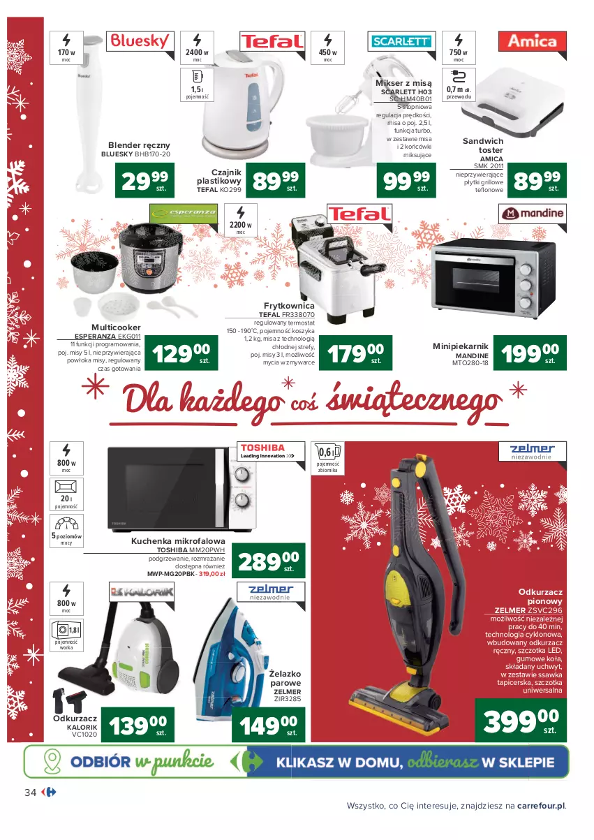 Gazetka promocyjna Carrefour - Gazetka Carrefour - ważna 07.12 do 12.12.2021 - strona 34 - produkty: Amica, Blender, Blender ręczny, Czajnik, Fa, Gra, Grill, Kosz, Kuchenka mikrofalowa, Mikser, Mikser z misą, Minipiekarnik, Odkurzacz, Orka, Piekarnik, Ser, Szczotka, Tefal, Termos, Top, Toshiba, Toster, Zelmer