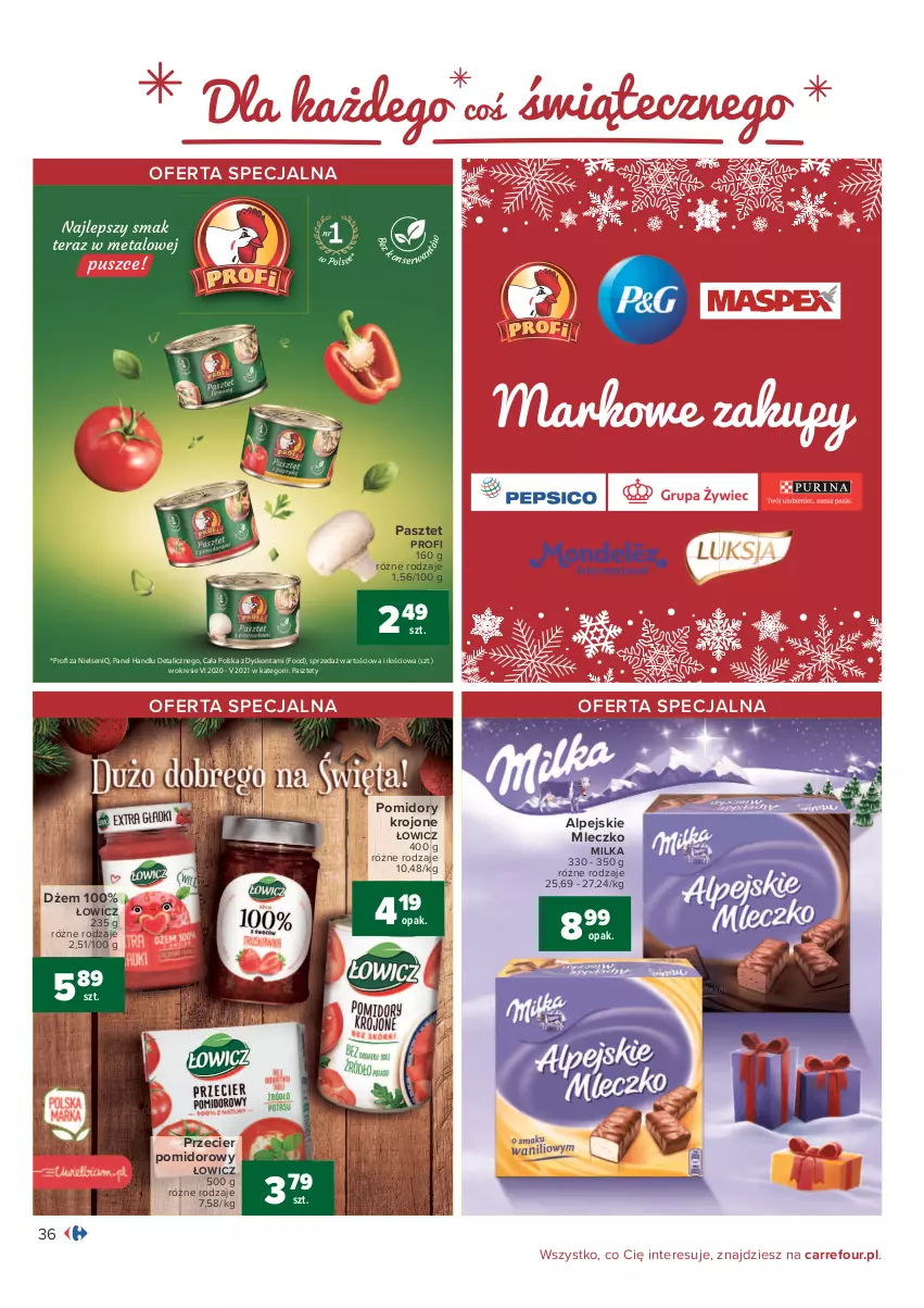 Gazetka promocyjna Carrefour - Gazetka Carrefour - ważna 07.12 do 12.12.2021 - strona 36 - produkty: Dżem, Milka, Mleczko, Pasztet, Pomidory, Pomidory krojone, Ser, Tera