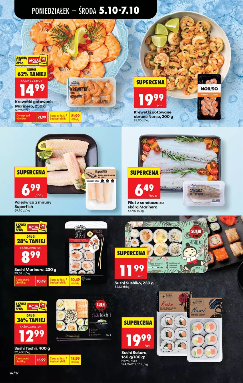 Gazetka promocyjna Biedronka - Od Poniedziałku - ważna 05.10 do 07.10.2026 - strona 35 - produkty: Fa, Filet z sandacza, Krewetki, Polędwica, Sandacz, Sushi