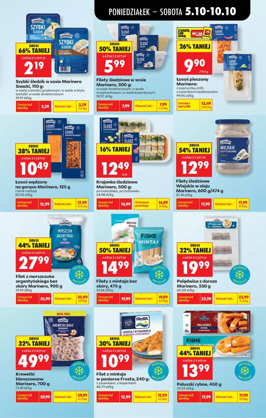 Gazetka promocyjna Biedronka - Od Poniedziałku - ważna 05.10 do 07.10.2026 - strona 36 - produkty: Dorsz, Filet z mintaja, Filet z morszczuka, Frosta, Krajanka śledziowa, Krewetki, Mintaj, Mus, Olej, Paluszki rybne, Piec, Sos