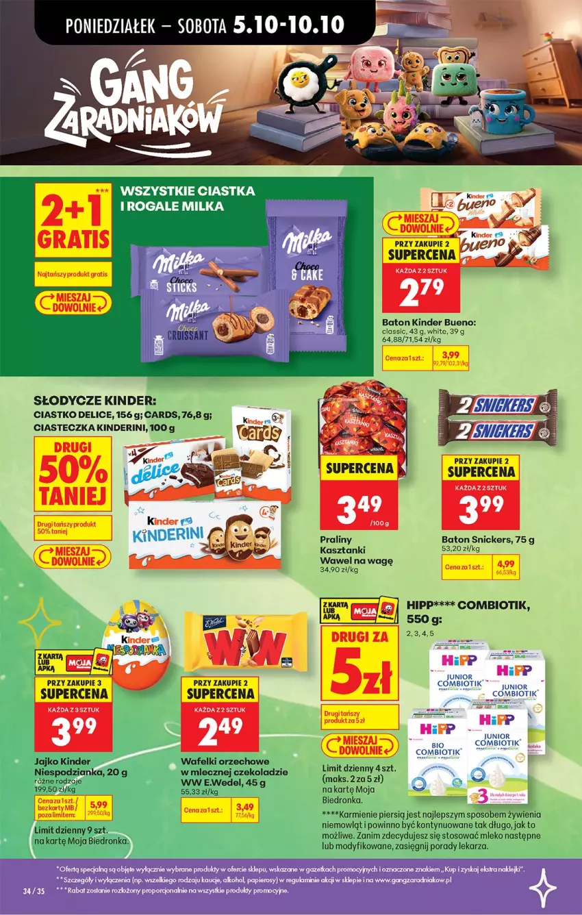 Gazetka promocyjna Biedronka - Od Poniedziałku - ważna 05.10 do 07.10.2026 - strona 47 - produkty: Baton, Ciastka, HiPP, Kinder, Kinder Bueno, Milka, Mleko, O nas, Por, Praliny, Rogal, Snickers, Wawel