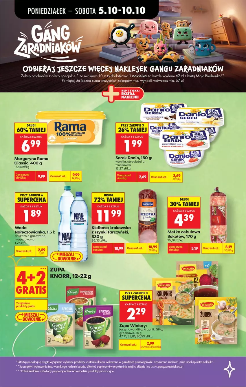 Gazetka promocyjna Biedronka - Od Poniedziałku - ważna 05.10 do 07.10.2026 - strona 49 - produkty: Dada, Groch, Kiełbasa, Kiełbasa krakowska, Klej, Knorr, Krupnik, Margaryna, Mięta, Mus, Nałęczowianka, Rama, Sok, Sokołów, Tarczyński, Winiary, Woda, Zupa